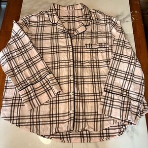 Victoria's Secret Pink and Black Plaid Flannel Button-Down PJ Shirt